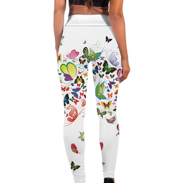 Printed Floral Butterfly Leggings High Waist Slim Yoga Pants Leggings