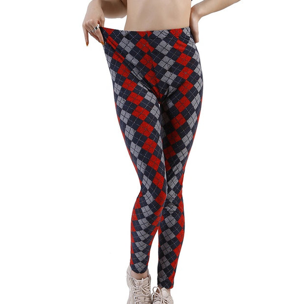 Plaid Leggings Women Sexy Pants Push Up Leggings Fashion F