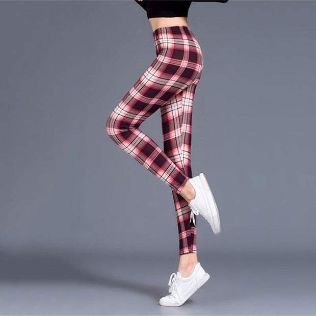 Plaid Leggings Women Sexy Pants Push Up Leggings Fashion F