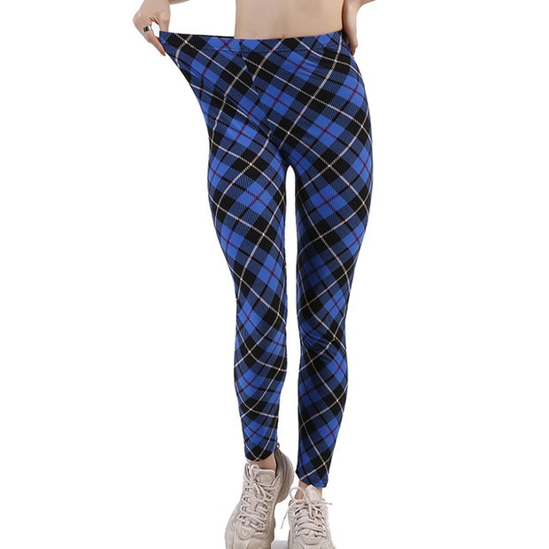 Plaid Leggings Women Sexy Pants Push Up Leggings Fashion F