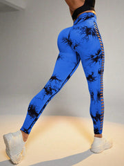 Hollow Tie Dye Printed Yoga Pants High Waist Butt Lift Seamless Sports Gym Fitness Leggings Slim Pants For Women Tight Trousers