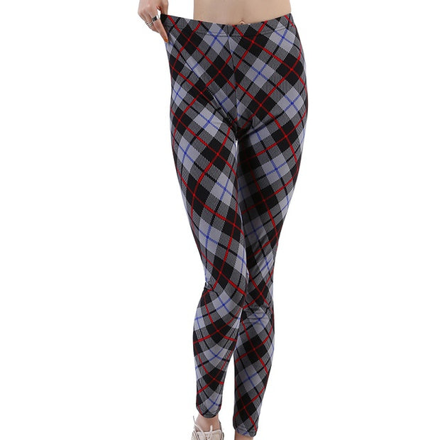 Plaid Leggings Women Sexy Pants Push Up Leggings Fashion F