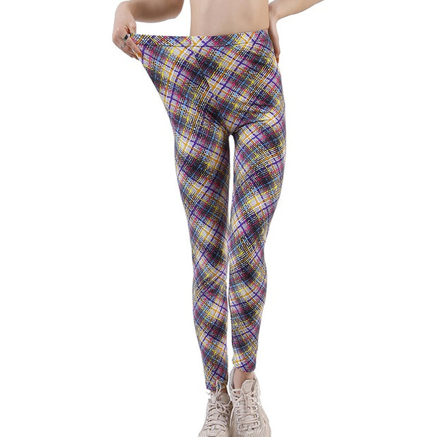 Plaid Leggings Women Sexy Pants Push Up Leggings Fashion F