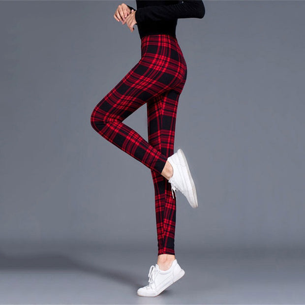 Plaid Leggings Women Sexy Pants Push Up Leggings Fashion F